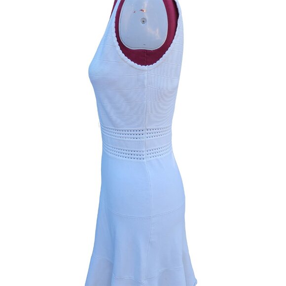 Diane von Furstenberg Perry Dress White Knit Sleeveless Flutter Hem Medium - Picture 3 of 8